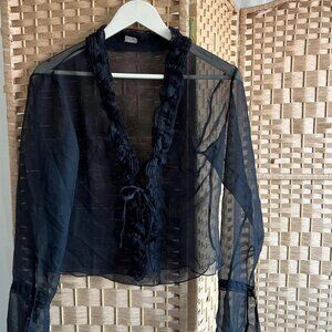 Vintage Y2K 90s sheer ruffle tie long sleeve top